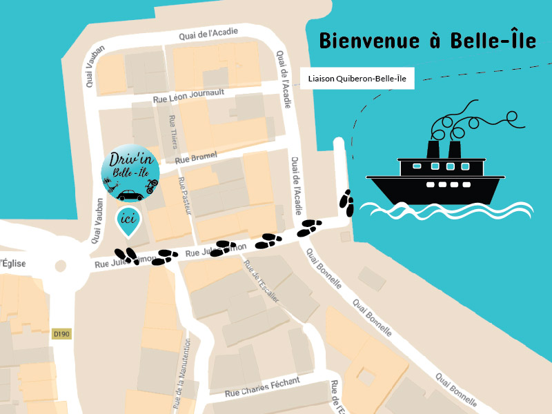 Carte accès à Driv'in Belle-Île depuis le débarcadère